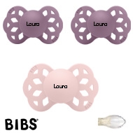 BIBS Infinity Sutter med navn str2, 1 Blossom, 2 Mauve, Symmetrisk Silikone